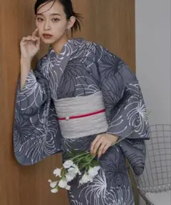 グレー花柄浴衣・帯セット