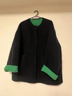 SHIPS SUPER140 配色 リバーシブル ノーカラー コート