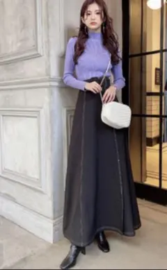 ⭐︎美品 GRL ベルト付き配色ステッチバックスリットフレアスカート[gm524]