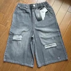 【新品】BISKE ダメージ加工 グレー ハーフパンツ 140㎝