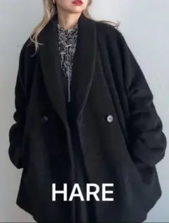 超美品 HARE シャギーショールカラーコート ブラック 23AW