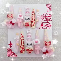 ꒰ 現品 ꒱ ネイルチップ 量産型 地雷 平成女児 オムライス ロングネイル