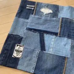 【デニムリメイク】ランダムパッチのラグマットA (ハンドメイド)