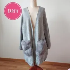 ♡♡♡earth♡♡♡トップス ニットカーディガン ファー付きポケット