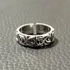 【再入荷！】メンズ リング 指輪 シルバー 唐草 彫刻 重厚感 調整可能