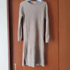 GU ベージュ リブニット ロングワンピース