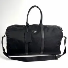 極美品 プラダ 2way ボストンバッグ ナイロン サフィアーノレザー ブラック