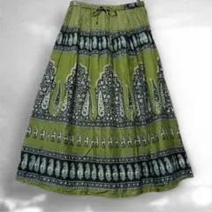 インド綿100% ペイズリー柄 ロング フレアスカート 裏地あり ナチュラル