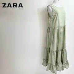 ZARA ザラ ティアードノースリーブワンピース／ライトカーキ