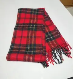 チェック柄 マフラー レッド 赤 フリンジ付き 秋冬
