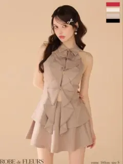 ROBE de FLEURS フロントラッフルホルターミニキャバドレス