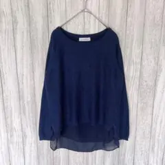 グリーンレーベルリラクシング レイヤード風 ニット シフォン ラメ入り ネイビー