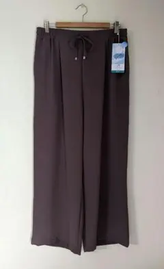新品【大きいサイズ】ダークブラウン色ゴムウエストゆったりワイドパンツLL