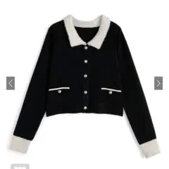 GRL シャギーカラー配色ニットカーディガン[pm827]