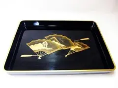 箱入り流水文様金蒔絵黒漆塗りお盆お膳茶道具21x15cm伝統工芸品2個