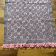 グレー ピンク GGロゴ マフラー フリンジ付き