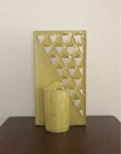 信楽焼花入　陶器花器 三角形透かし模様