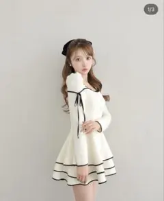 【新品】リボントリムツイードミニワンピース