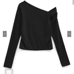 ワンショルダーギャザースリーブトップス ブラック