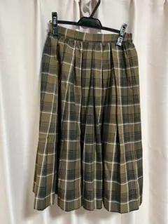 ブラウン系チェック プリーツスカート ひざ下丈