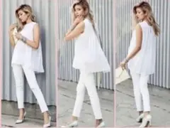 ユニクロ　ホワイト プリーツ ノースリーブシャツ ※ローライメージモデル着用