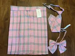 ピンク チェック柄 スカート リボン・ネクタイ セット