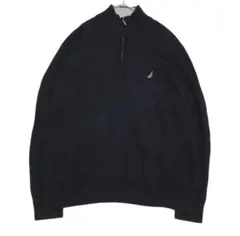 【極希少サイズ】NAUTICA ハーフジップ コットンニット｜ブラック 2XL