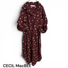 CECIL McBEE セシルマクビー　花柄 半袖シャツワンピース ボルドーのサムネイル