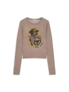 Open yy 犬のイラスト付き長袖Tシャツ