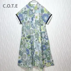 C.O.T.E 花柄シャツワンピース 半袖 ロング丈 総柄 ゆったり Aライン
