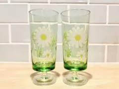 レトロ グラス アデリア 脚付 セット 昭和 ガラス グリーン 野ばな デイジー