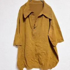 【極上の色味】ヴィンテージ ニットポロシャツ マスタード 70s風 デカ襟 L