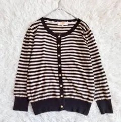 ミニマムミニマム カーディガン ボーダー 長袖 花ボタン 黒（3）羽織り