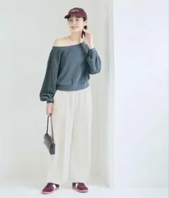 コカ coca＊エンボスセンターシームワイドパンツ＊アイボリー