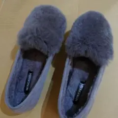 MINGFEIDRI グレー ファー付きあったかシューズ