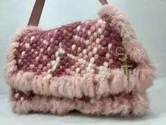サマンサタバサ ファーショルダーバッグ ピンク系　編み込み　羊毛　ファー
