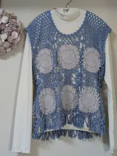 ハンドメイド♪かぎ針編み　モチーフ編み　フリンジベスト☆