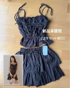 新品Chico シアーレースベアキャミショートパンツセット ブラウン チェック