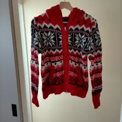 Jane Marple 赤黒白 雪の結晶 カーディガン