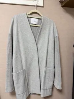 グレー ノーカラージャケット リブ編み