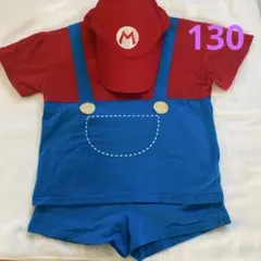 130cm ハロウィン USJ 子供用 マリオ コスプレ 帽子つき 半袖