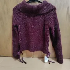 GRL ラメ入り オフショル ニット 編み上げリボン ボルドー