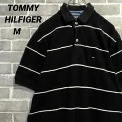 【トミーヒルフィガー】半袖鹿の子ポロシャツ ブラックボーダー US古着③