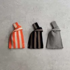 ニット トートバッグ ストライプ ベージュ オレンジ ミニトート レディース