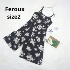フェルゥ▶サロペット オールインワン サイズ2 黒 白 花柄