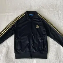 ✨美品✨ アディダス　トラックジャケット　スリーライン　黒　金　L　レディース