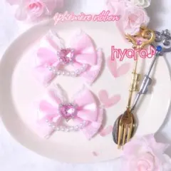 量産型 リボン ヘアクリップ ロリータ パールモチーフ ライトピンク