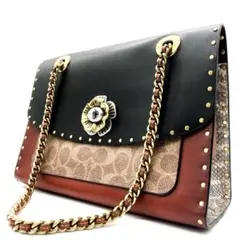 未使用✨ショルダーバッグ ティーローズ パイソン チェーン スタッズ ゴールド