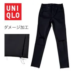 ユニクロ ウルトラストレッチジーンズ ダメージ スリット カットオフ ブラック