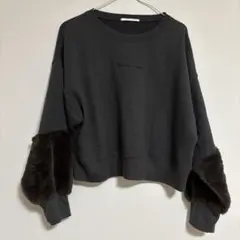 ダークグレー フリース袖 トレーナー